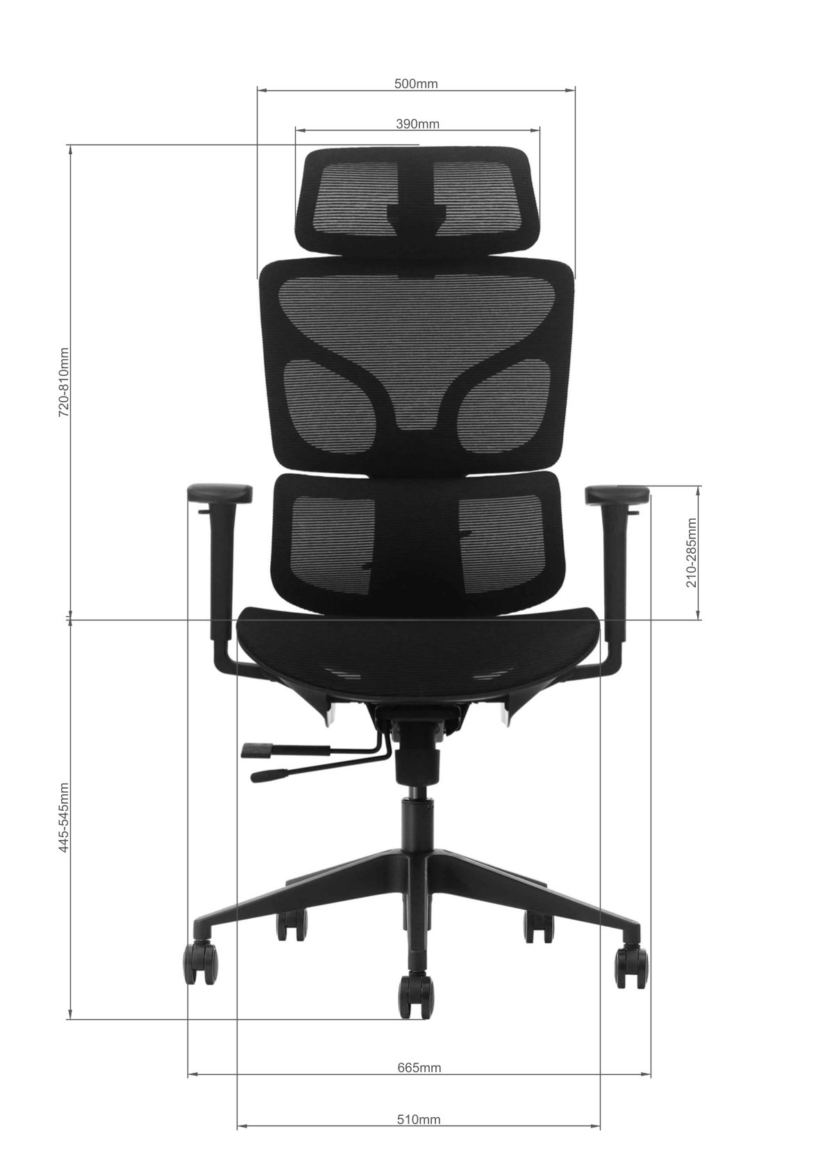 Wymiary fotela BIONIC AIR - widok przód